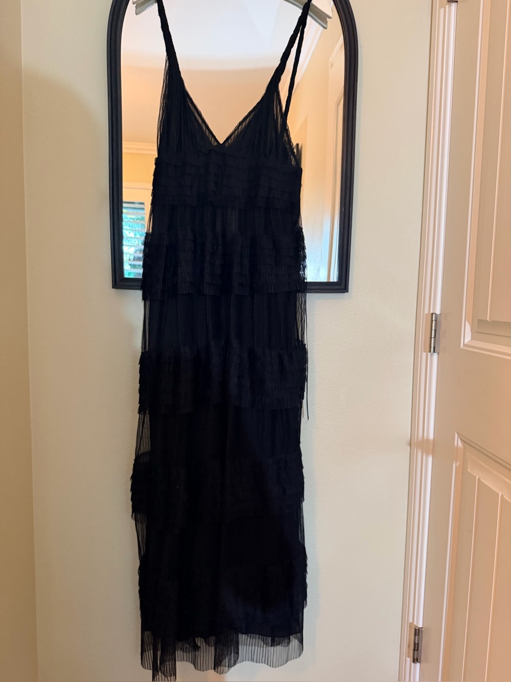 Black Tiered Spaghetti-Strap Midi Dress
